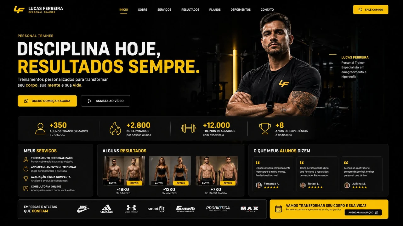 Exemplo de landing page Treevo: Lucas Ferreira (Personal Trainer)