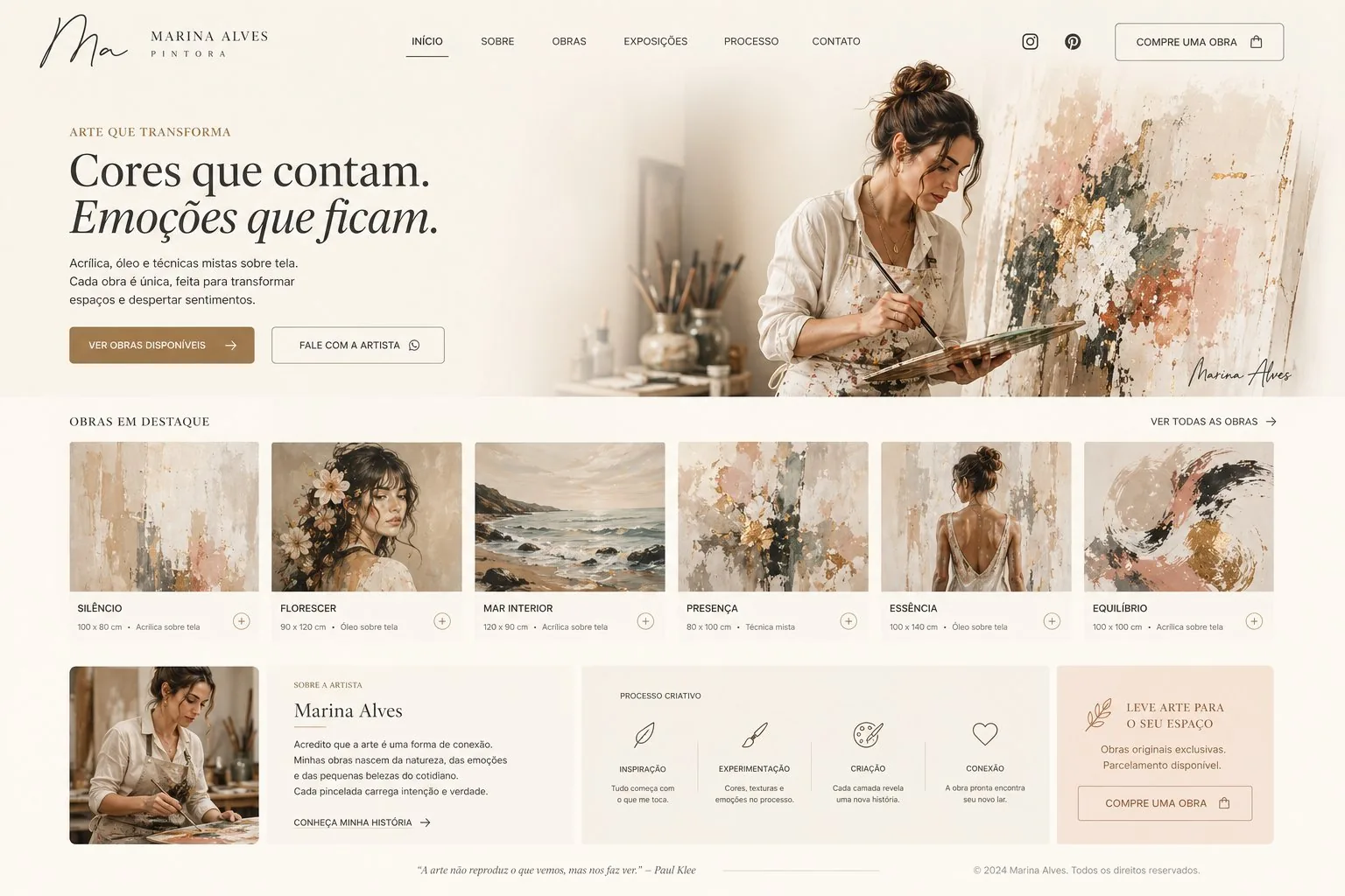 Exemplo de portfólio Treevo: Marina Alves (Pintora)